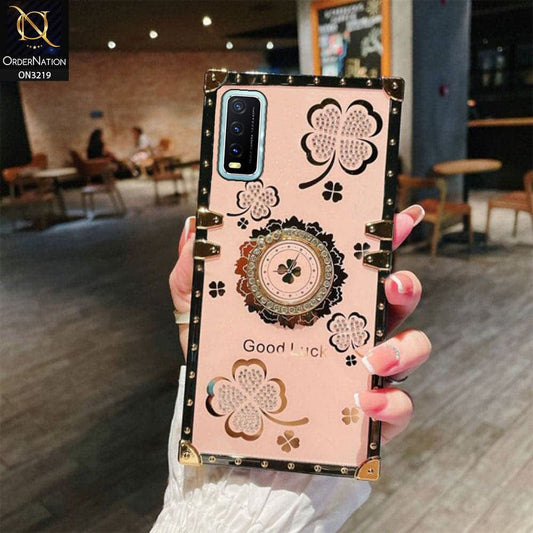 Vivo Y12s Cover - Pink - Square Bling Diamond Glitter Soft TPU Trunk